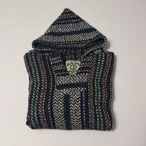 Baja Joe Mexican Woven Drug Rug Multicolor Hoodie Size‎ M Hippie Surfer